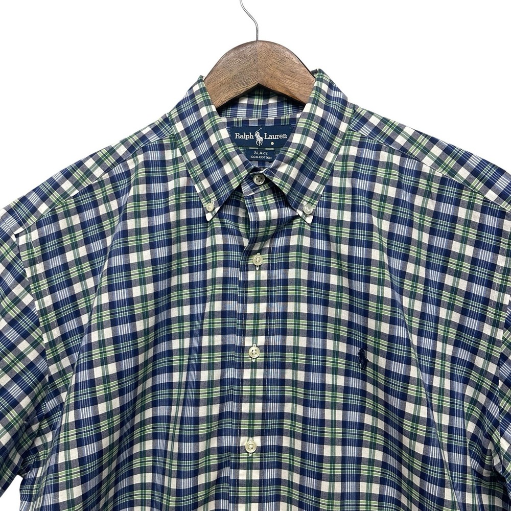 Ralph Lauren Shirt Men's L Blue Plaid Short Sleeve Vintage 90's‎ Pony Blake Fit